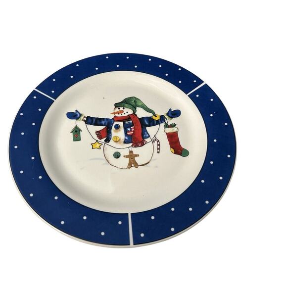 Set of 3 Today's Living 10 1/2” Christmas Snowman Blue Rim Dinner Plates Winter - Picture 4 of 10